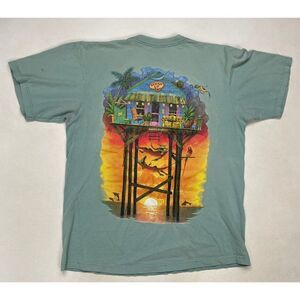 VINTAGE Caribbean Soul Shackin Up Beach 2002 Graphic T-shirt Men XL Green 90s